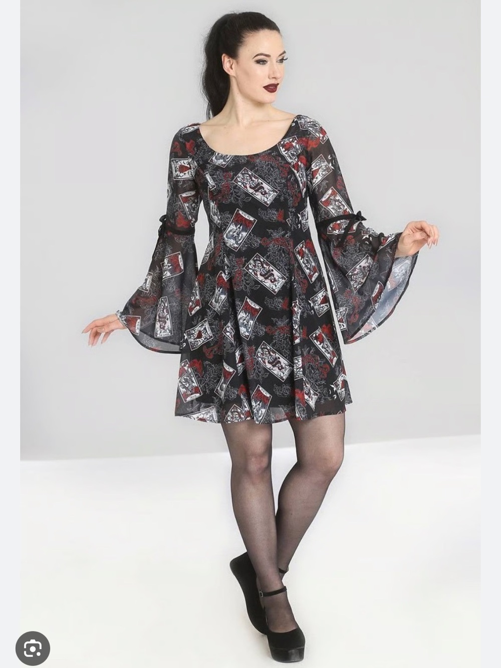 Hell Bunny black tarot print bell sleeve dress